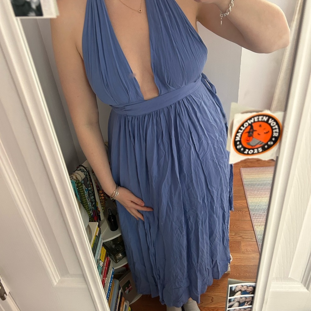 Lulu's Dusty Blue Halter Midi Dress